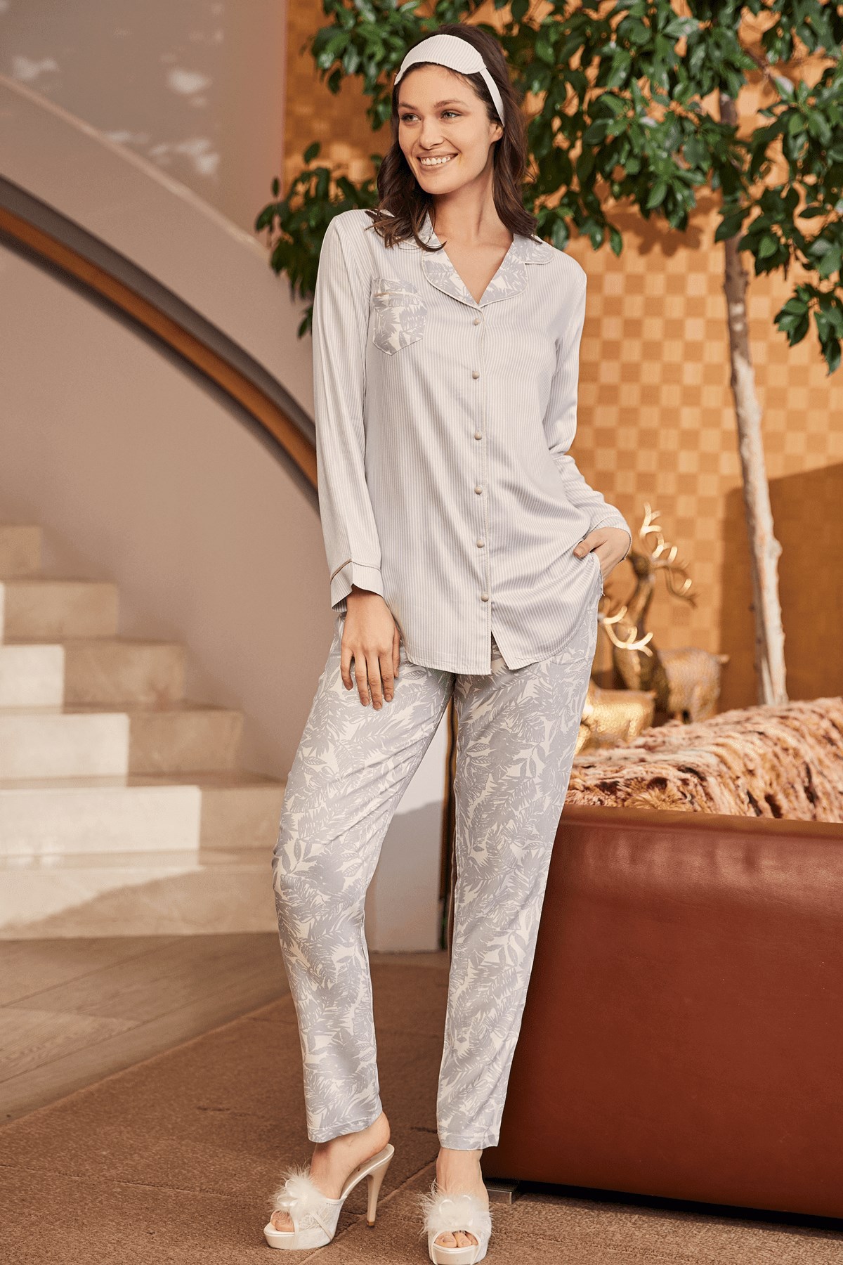 Yaprak Desenli Pijama Takımı 5143 