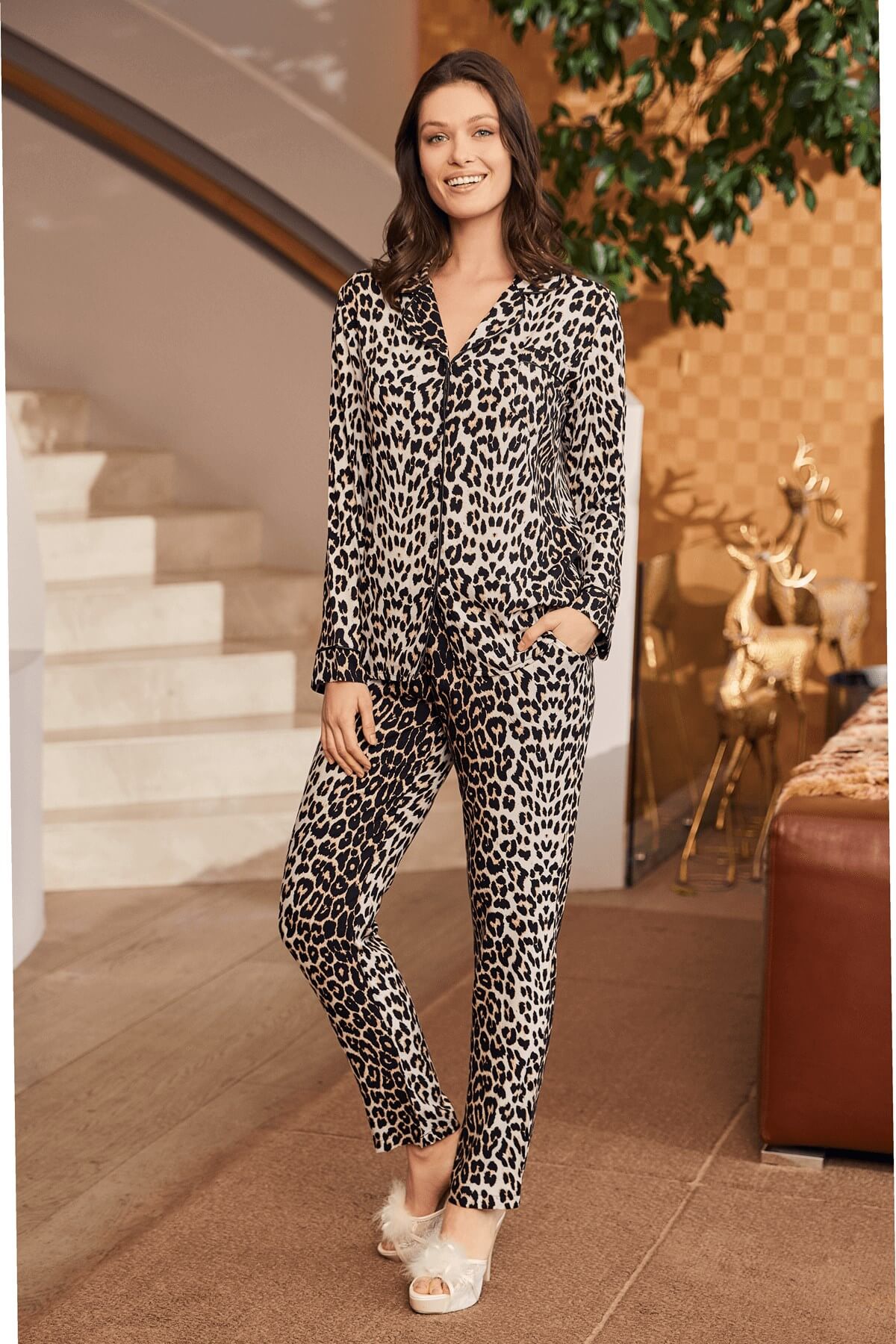 Lohusa Çarşısı 5254 Leopar Desenli Pijama Takımı
